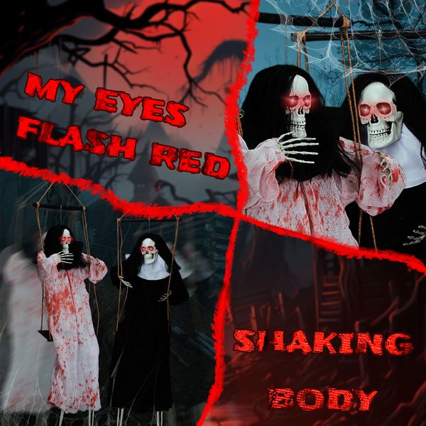 Haunting Ghostly Duo - Halloween Yard Decor with Illuminated Eyes and Frightening Design - Winima