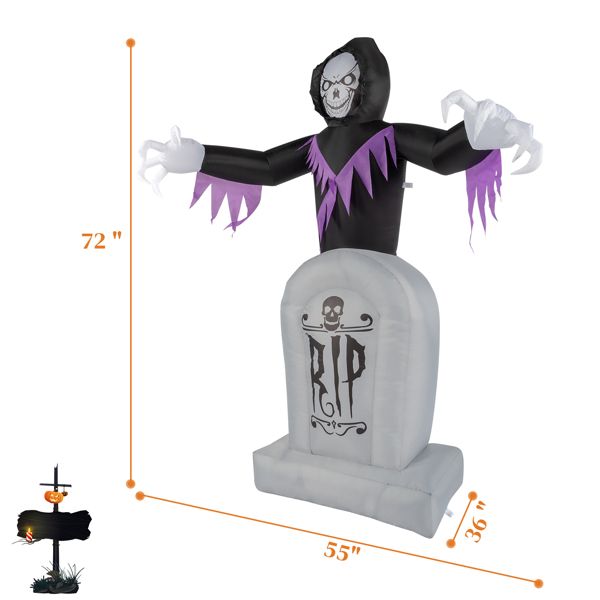 8ft Halloween Inflatable Grim Reaper with Graveyard LED String Lights Decoration - Winima