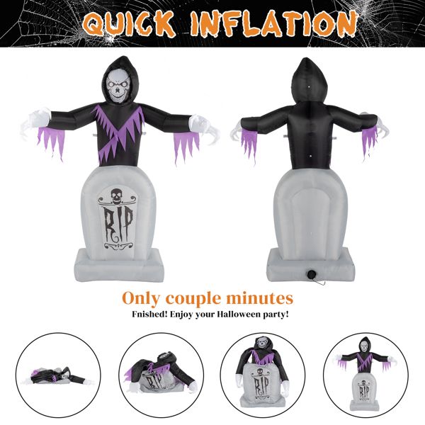 8ft Halloween Inflatable Grim Reaper with Graveyard LED String Lights Decoration - Winima