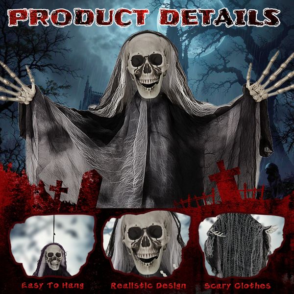 3 Pack Hanging Halloween Skeleton Ghosts Decorations, Grim Reapers for Best Halloween Outdoor Decorations - Winima
