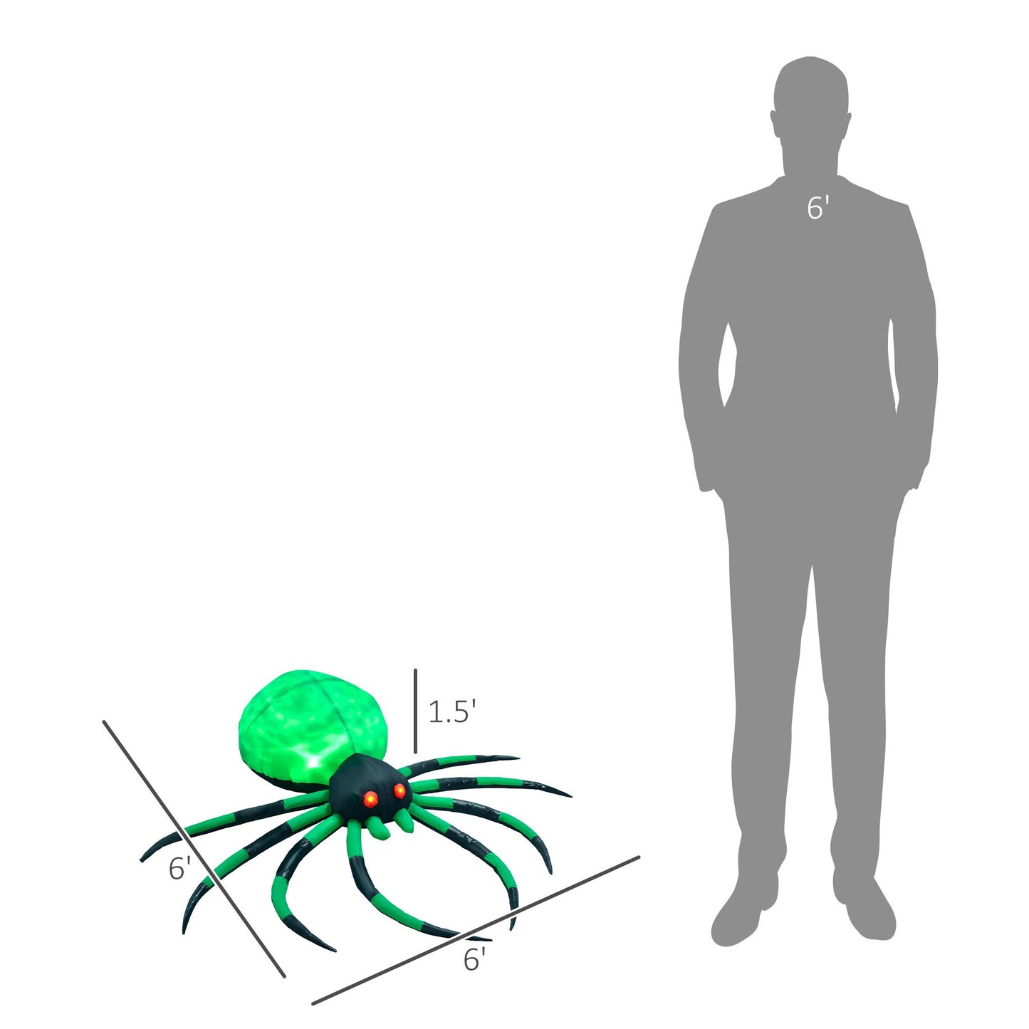 6 ft Halloween LED Yard Decor Crawling Spider, Blow Up Inflatable Outdoor Decoration for Garden, Waterproof - Winima