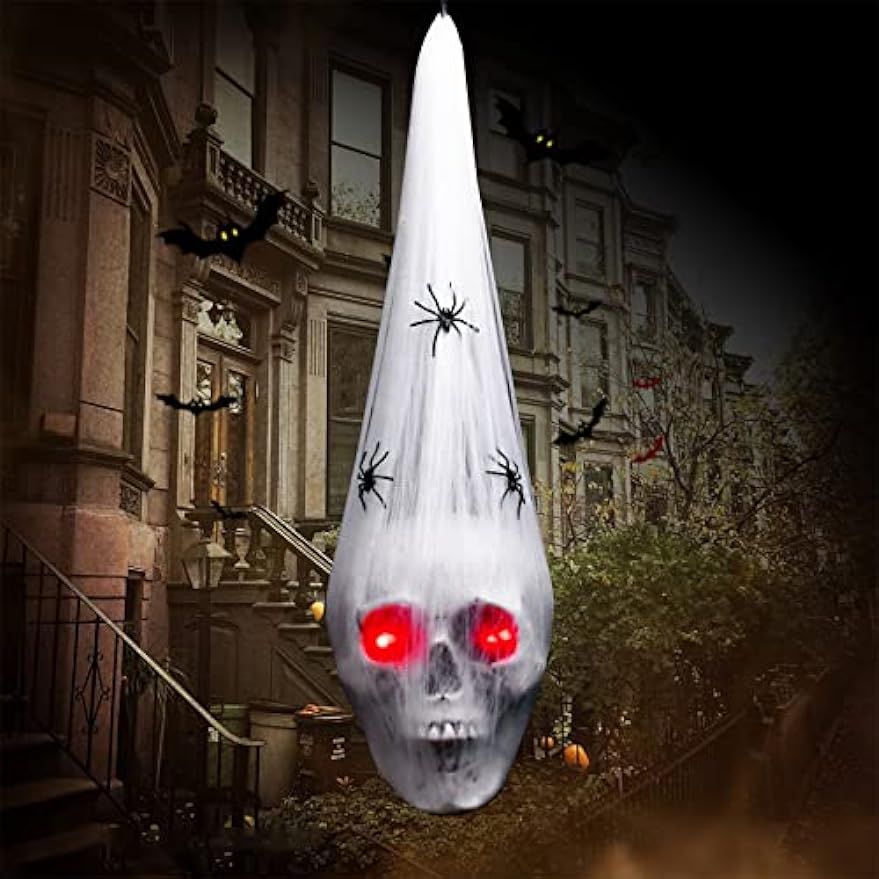 Spooky Voice-Activated Halloween Skeleton Decor with Red LED Eyes & Fake Spider - Winima