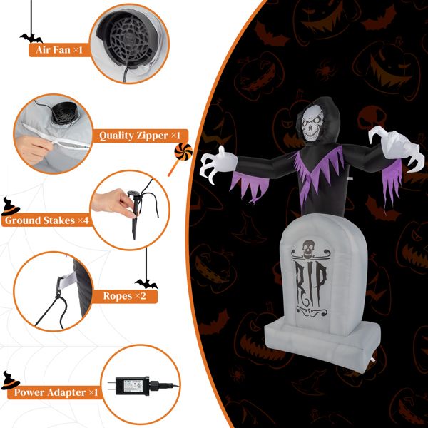 8ft Halloween Inflatable Grim Reaper with Graveyard LED String Lights Decoration - Winima