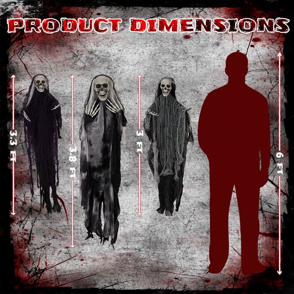 3 Pack Hanging Halloween Skeleton Ghosts Decorations, Grim Reapers for Best Halloween Outdoor Decorations - Winima