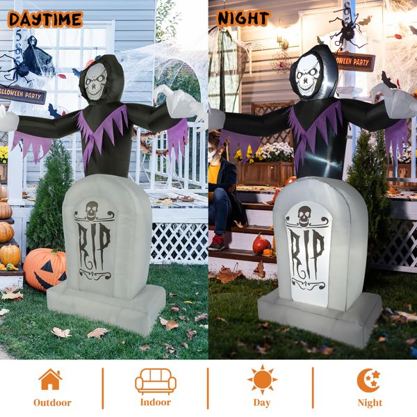 8ft Halloween Inflatable Grim Reaper with Graveyard LED String Lights Decoration - Winima
