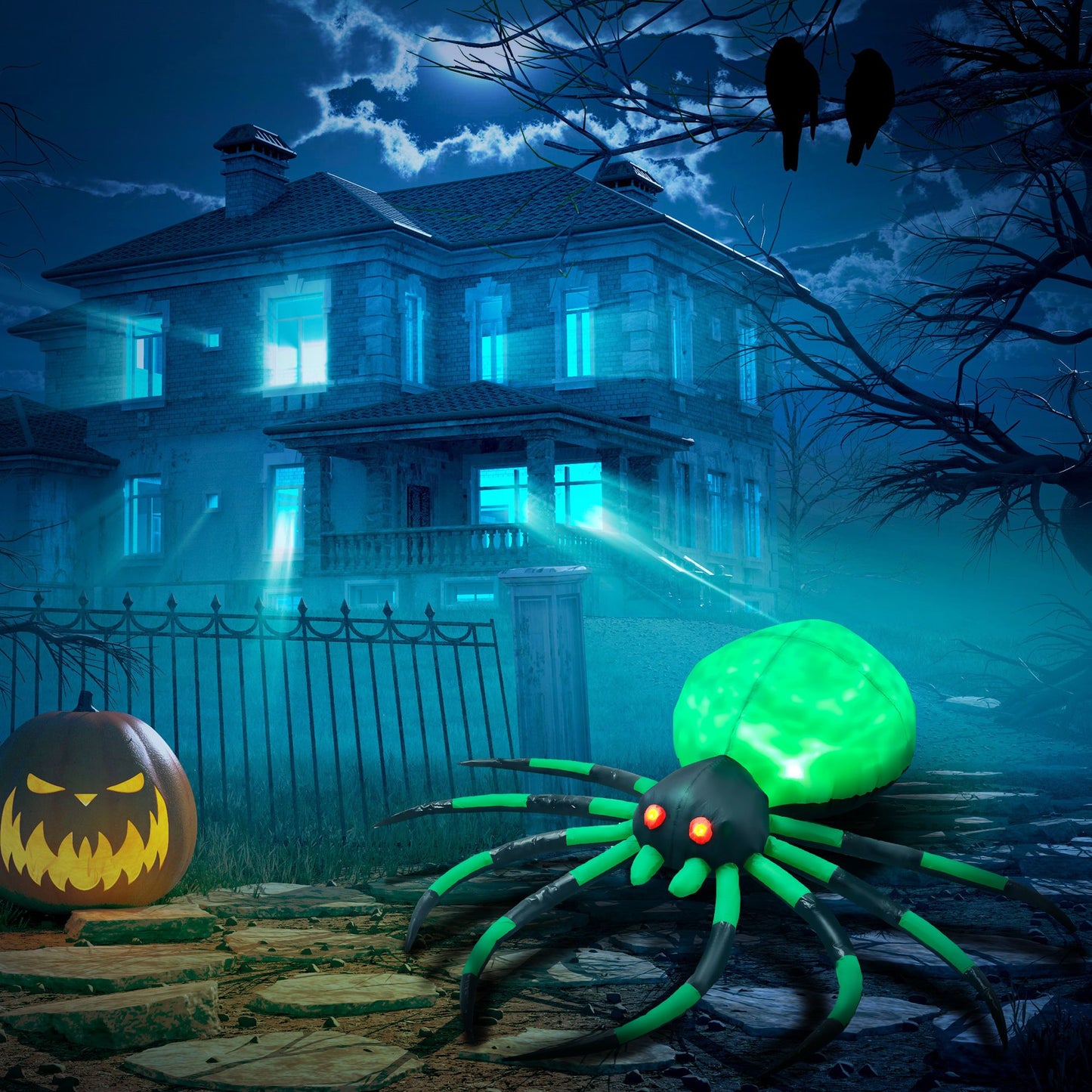6 ft Halloween LED Yard Decor Crawling Spider, Blow Up Inflatable Outdoor Decoration for Garden, Waterproof - Winima
