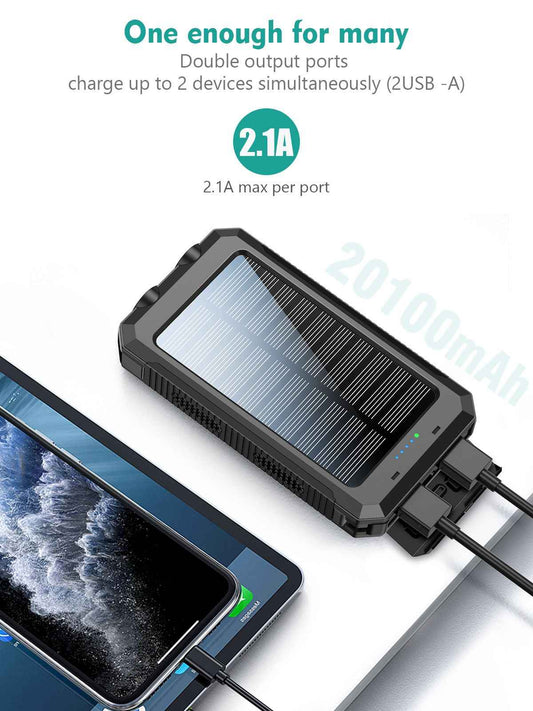 Solar Powered Portable Power Bank with USB-C Port Mobile Battery Pack for Phone - Winima