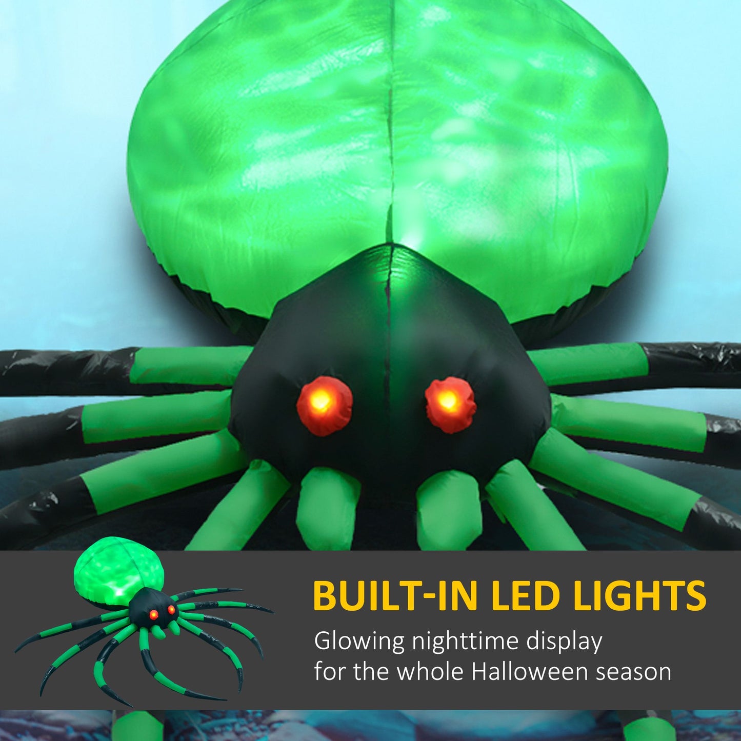 6 ft Halloween LED Yard Decor Crawling Spider, Blow Up Inflatable Outdoor Decoration for Garden, Waterproof - Winima