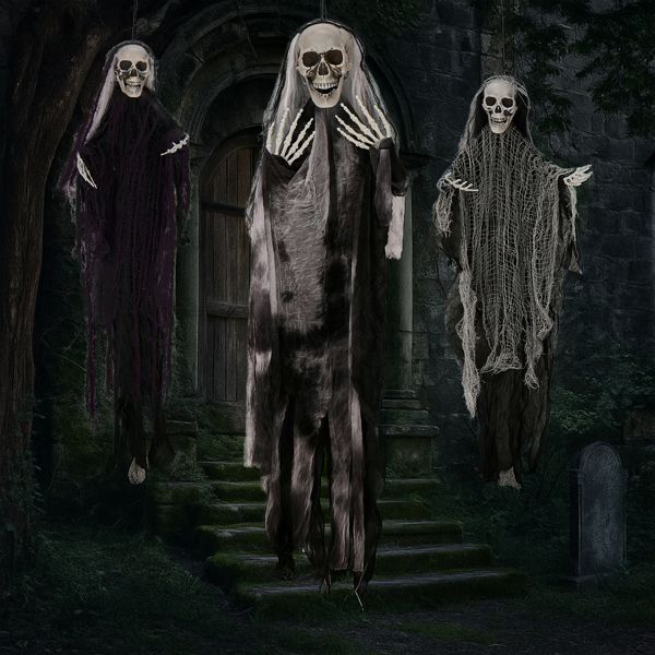 3 Pack Hanging Halloween Skeleton Ghosts Decorations, Grim Reapers for Best Halloween Outdoor Decorations - Winima