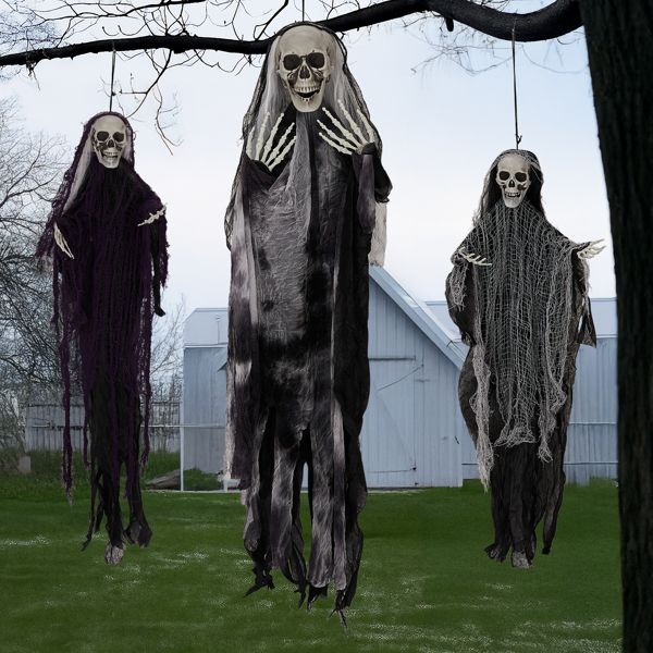 3 Pack Hanging Halloween Skeleton Ghosts Decorations, Grim Reapers for Best Halloween Outdoor Decorations - Winima