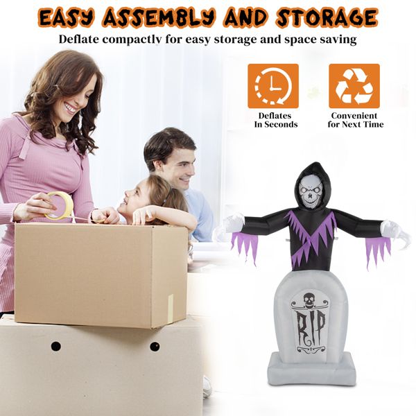 8ft Halloween Inflatable Grim Reaper with Graveyard LED String Lights Decoration - Winima