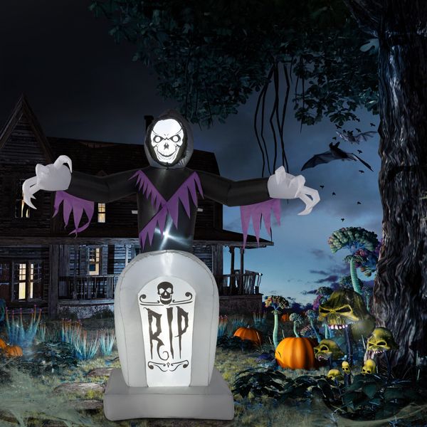 8ft Halloween Inflatable Grim Reaper with Graveyard LED String Lights Decoration - Winima