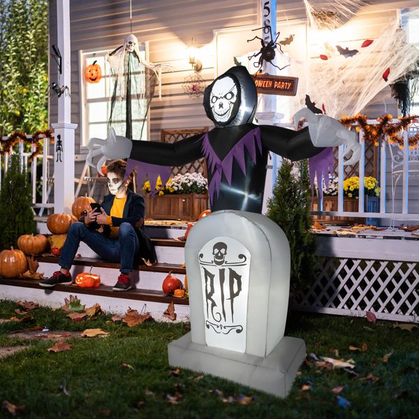 8ft Halloween Inflatable Grim Reaper with Graveyard LED String Lights Decoration - Winima