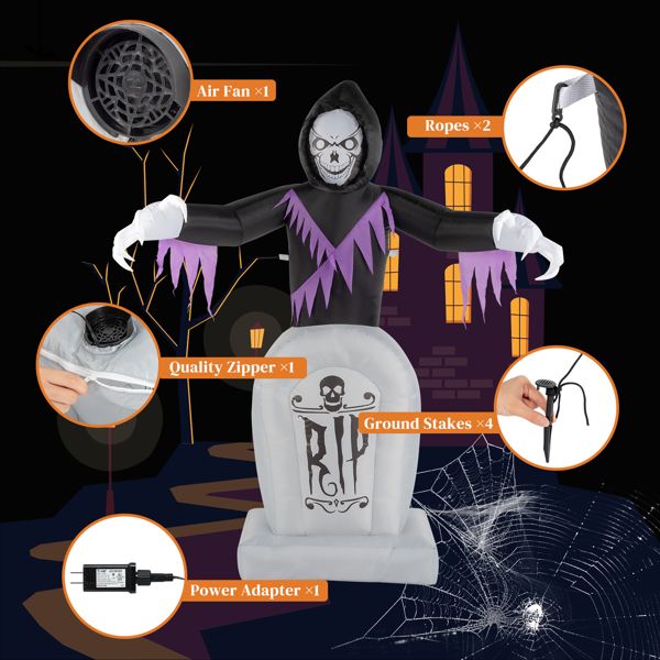 8ft Halloween Inflatable Grim Reaper with Graveyard LED String Lights Decoration - Winima