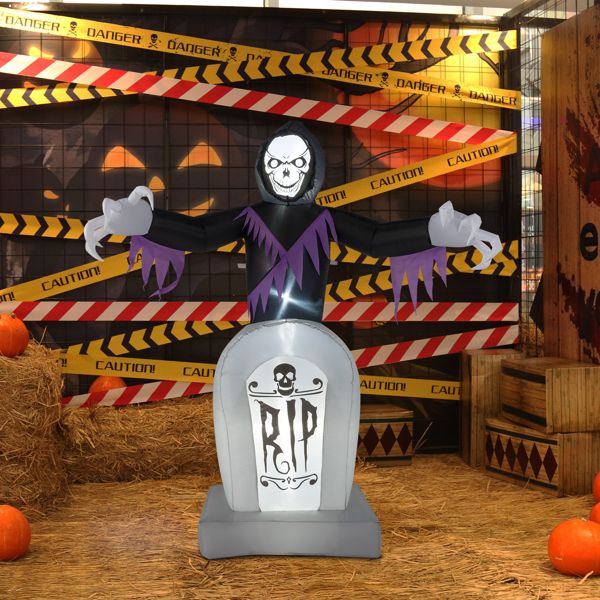8ft Halloween Inflatable Grim Reaper with Graveyard LED String Lights Decoration - Winima