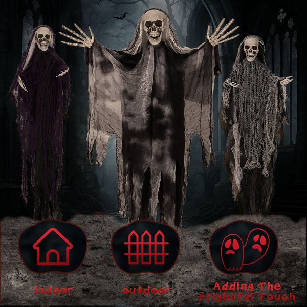 3 Pack Hanging Halloween Skeleton Ghosts Decorations, Grim Reapers for Best Halloween Outdoor Decorations - Winima