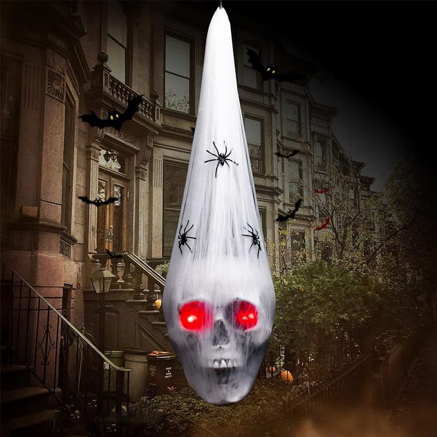 Spooky Voice-Activated Halloween Skeleton Decor with Red LED Eyes & Fake Spider - Winima