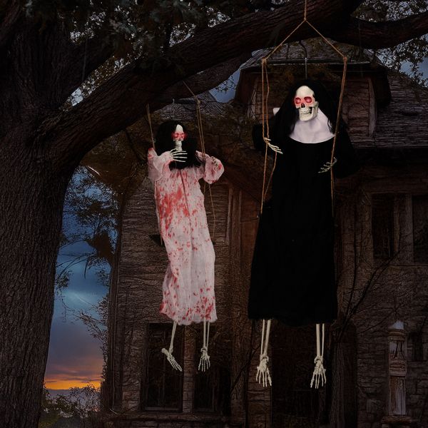 Haunting Ghostly Duo - Halloween Yard Decor with Illuminated Eyes and Frightening Design - Winima