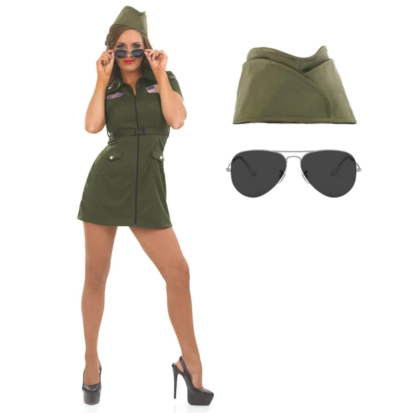 Fun shack Womens Fighter Pilot Costume Women Aviator Costume For Women Flight Suit Women Costume Womens Air Force Costume Medium - Winima