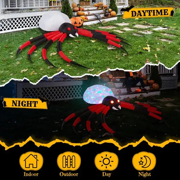 11.8 FT Halloween Inflatables Crawling Spider Outdoor Decorations With Rotating LED Lights - Winima