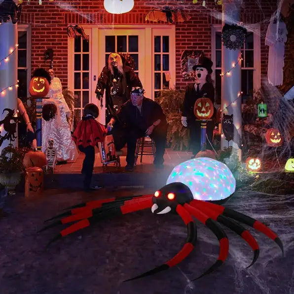 11.8 FT Halloween Inflatables Crawling Spider Outdoor Decorations With Rotating LED Lights - Winima