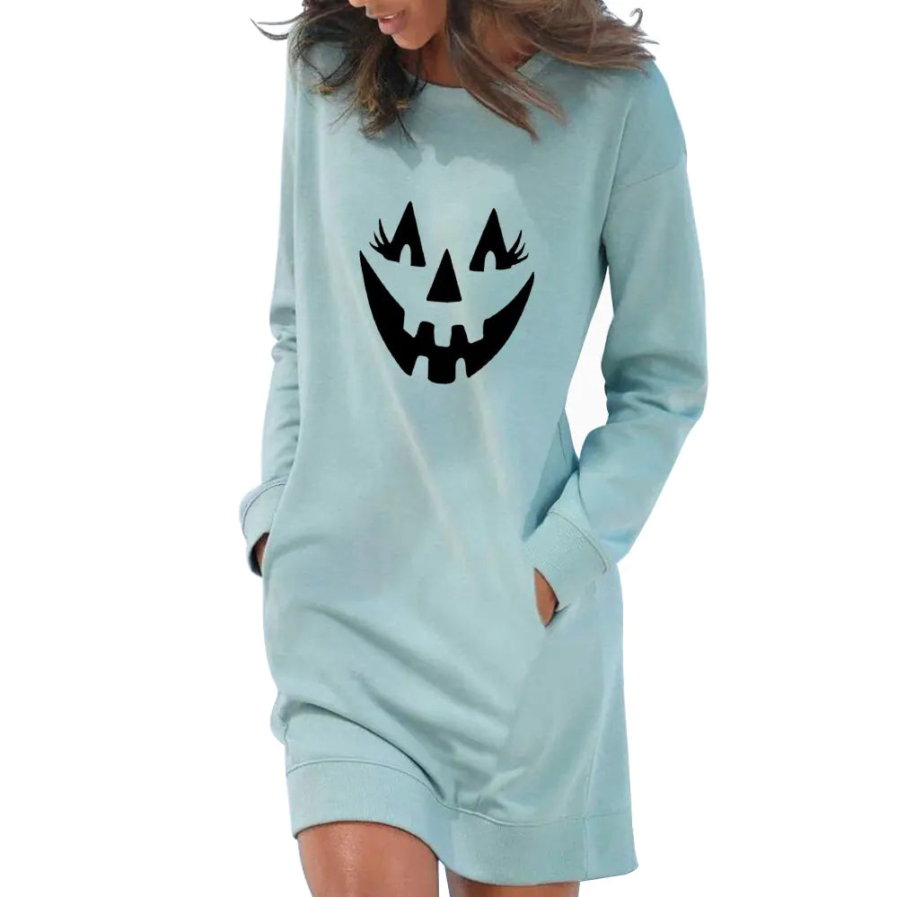 Halloween Pumpkin Casual Long Sleeve Dress - Winima