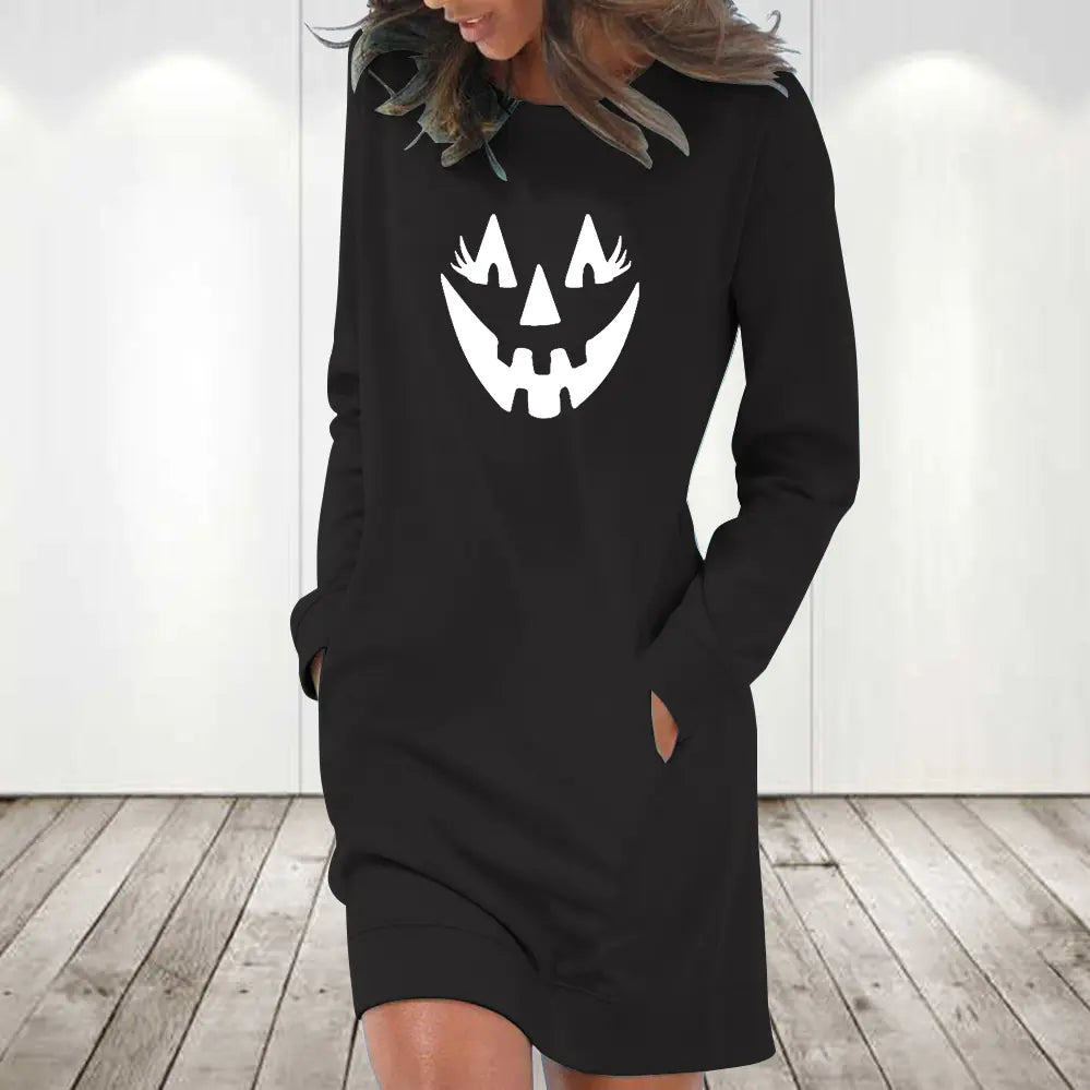 Halloween Pumpkin Casual Long Sleeve Dress - Winima