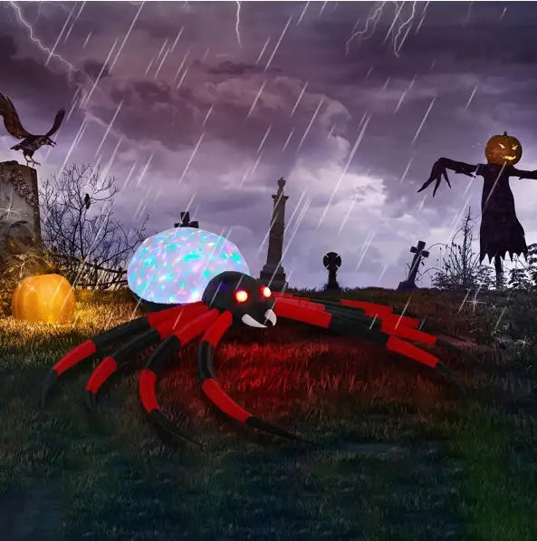11.8 FT Halloween Inflatables Crawling Spider Outdoor Decorations With Rotating LED Lights - Winima