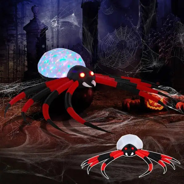 11.8 FT Halloween Inflatables Crawling Spider Outdoor Decorations With Rotating LED Lights - Winima