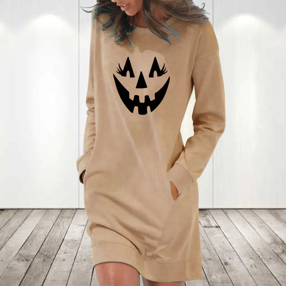 Halloween Pumpkin Casual Long Sleeve Dress - Winima