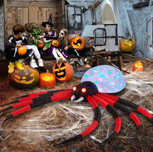 11.8 FT Halloween Inflatables Crawling Spider Outdoor Decorations With Rotating LED Lights - Winima