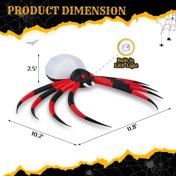 11.8 FT Halloween Inflatables Crawling Spider Outdoor Decorations With Rotating LED Lights - Winima