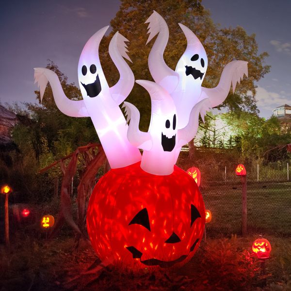 Outdoor 5.9 FT Halloween Inflatable Ghost Pumpkin with Built-In LED for Festive Decor - Winima