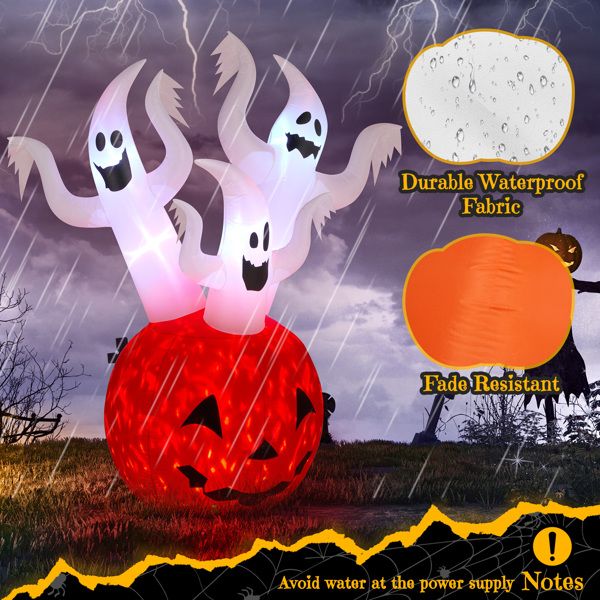 Outdoor 5.9 FT Halloween Inflatable Ghost Pumpkin with Built-In LED for Festive Decor - Winima