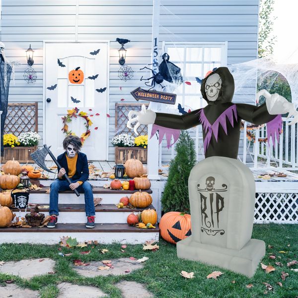 8ft Halloween Inflatable Grim Reaper with Graveyard LED String Lights Decoration - Winima
