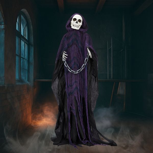 Life-Size Grim Reaper Animatronic for Halloween Outdoor Decoration with Chains & Sound Effects - Winima