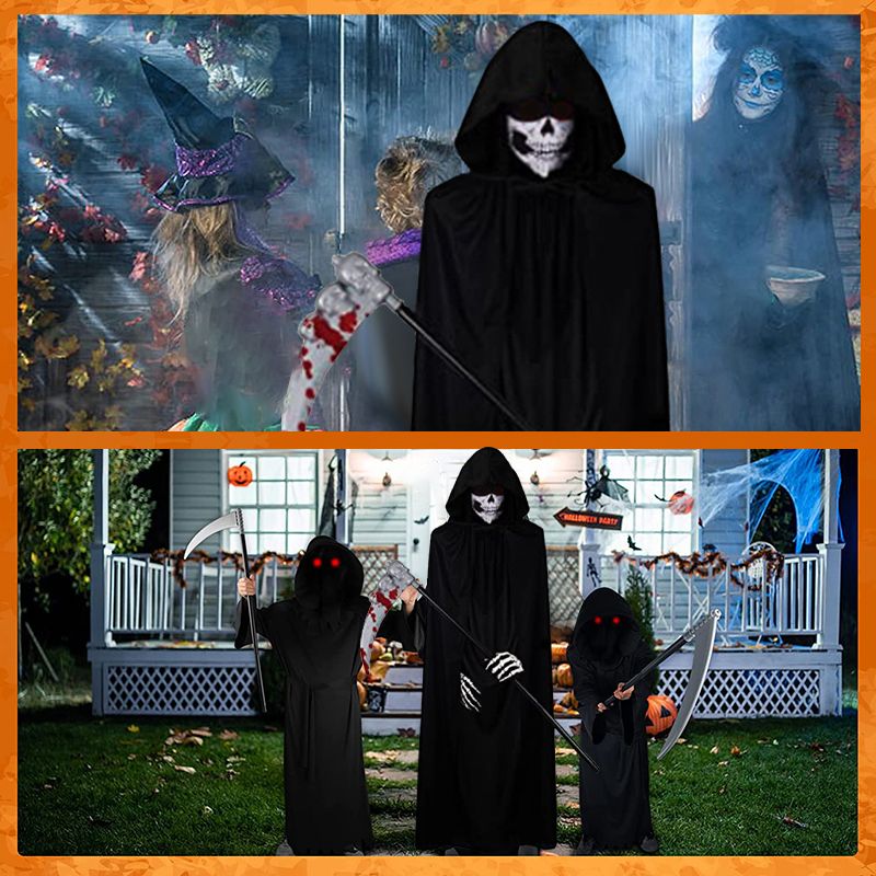 Menacing Grim Reaper Costume Set for Halloween - Black Cloak, Scythe, and Accessories - Winima
