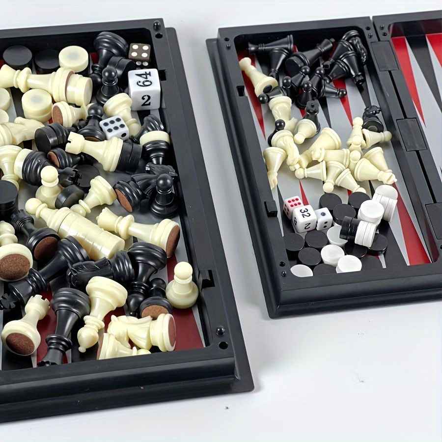 3 In 1 Magnetic Travel Chess Game, Foldable Portable Chess Board Game for Kids, Entertaining Road Trip Toys, Travel Games, and Desktop Toys Perfect Gift for Birthday, Christmas, Thanksgiving