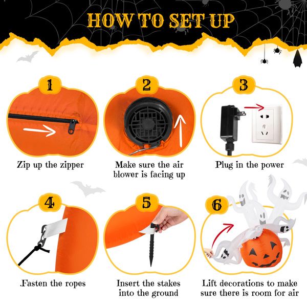 Outdoor 5.9 FT Halloween Inflatable Ghost Pumpkin with Built-In LED for Festive Decor - Winima