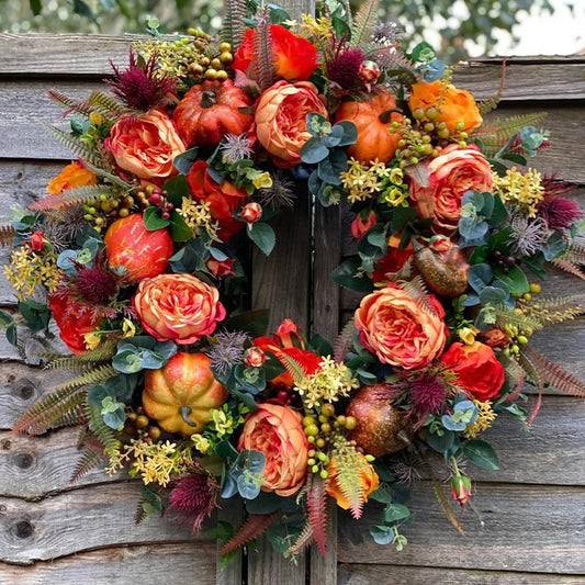 Autumn Elegance Peony and Pumpkin Wreath - Seasonal Decor for Front Door - Winima