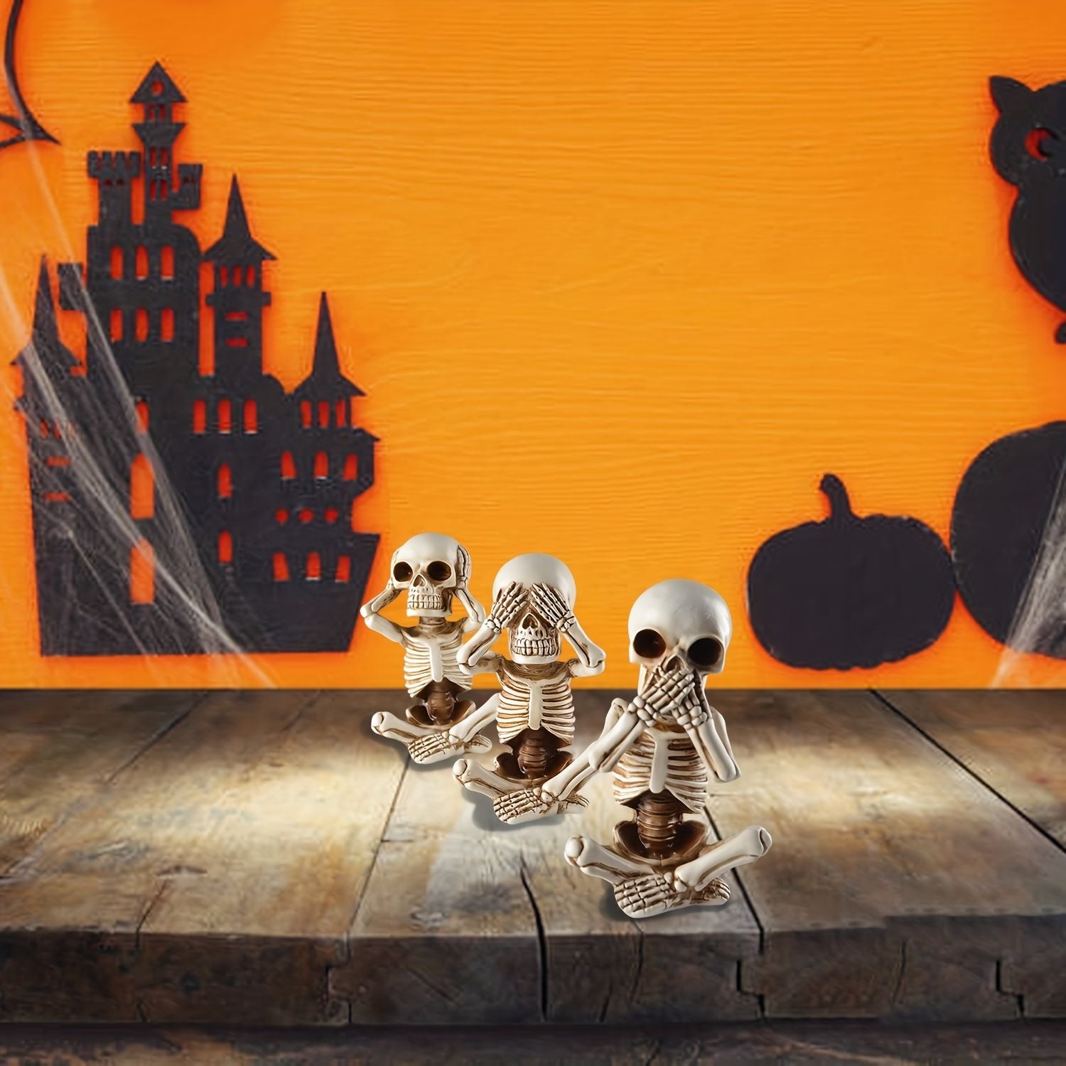 Set of 3 Unique Skeleton Statues - Halloween Decorative Figurines for Home and Office - Winima
