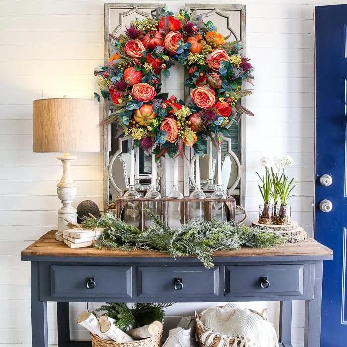 Autumn Elegance Peony and Pumpkin Wreath - Seasonal Decor for Front Door - Winima