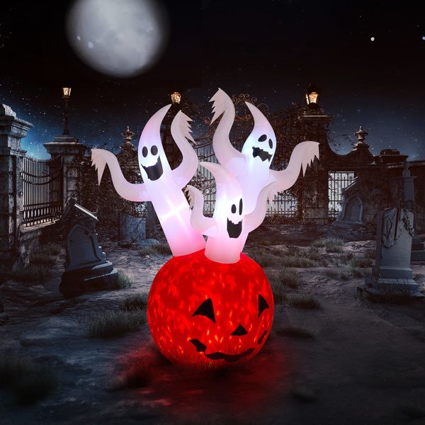 Outdoor 5.9 FT Halloween Inflatable Ghost Pumpkin with Built-In LED for Festive Decor - Winima