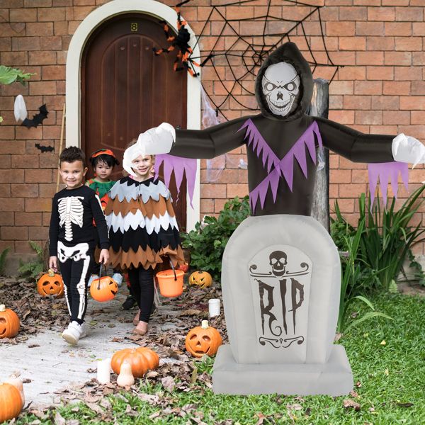 8ft Halloween Inflatable Grim Reaper with Graveyard LED String Lights Decoration - Winima
