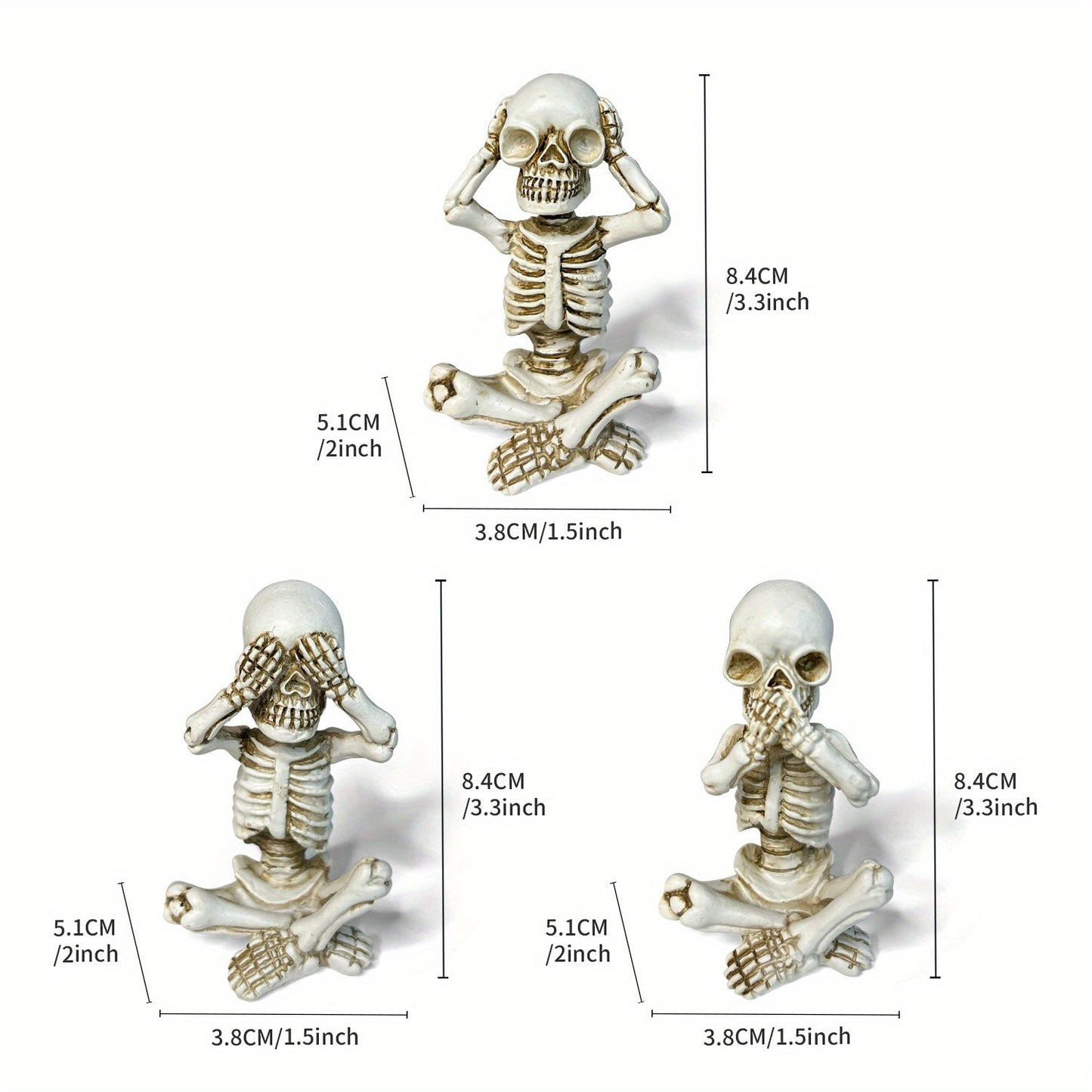 Set of 3 Unique Skeleton Statues - Halloween Decorative Figurines for Home and Office - Winima