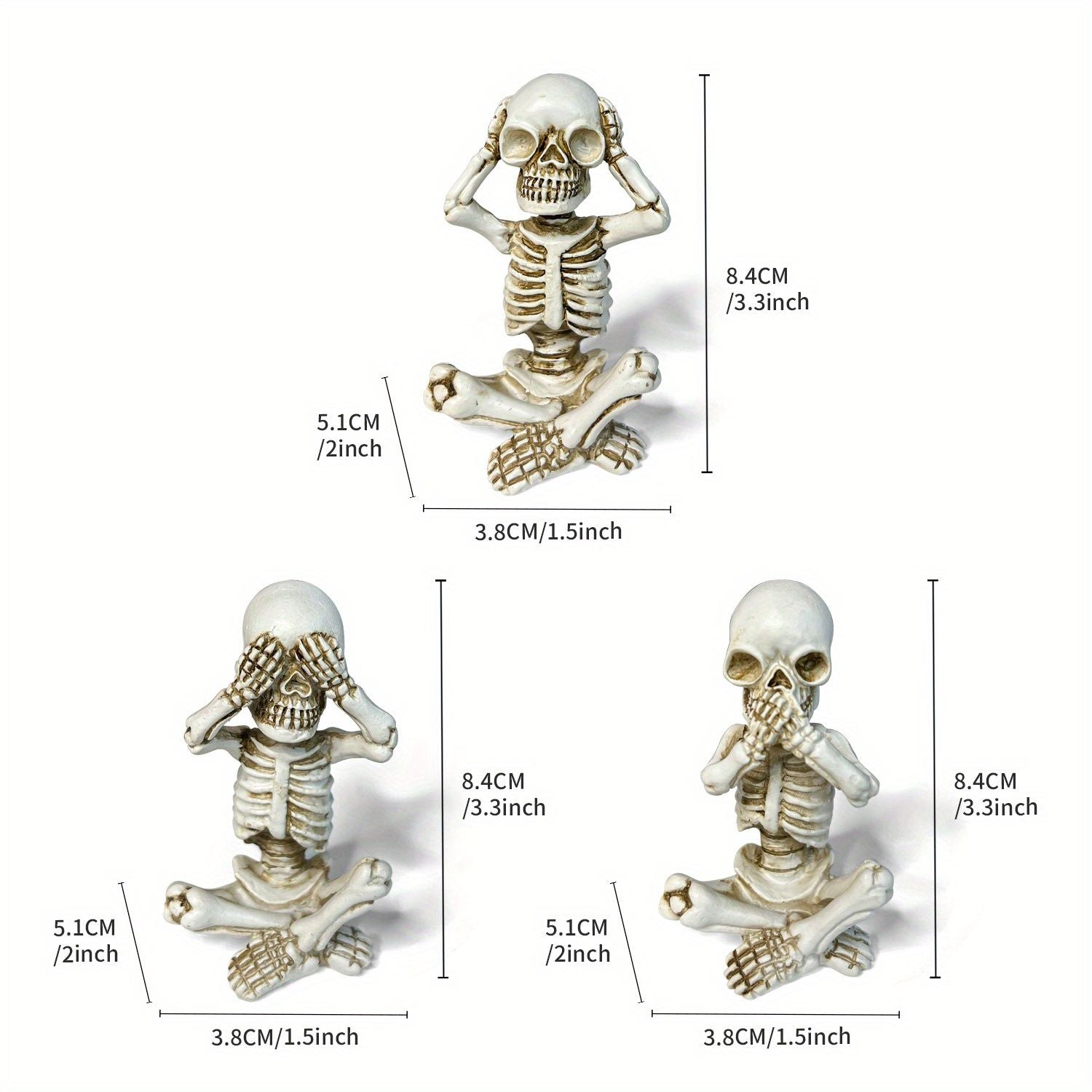 Set of 3 Unique Skeleton Statues - Halloween Decorative Figurines for Home and Office - Winima