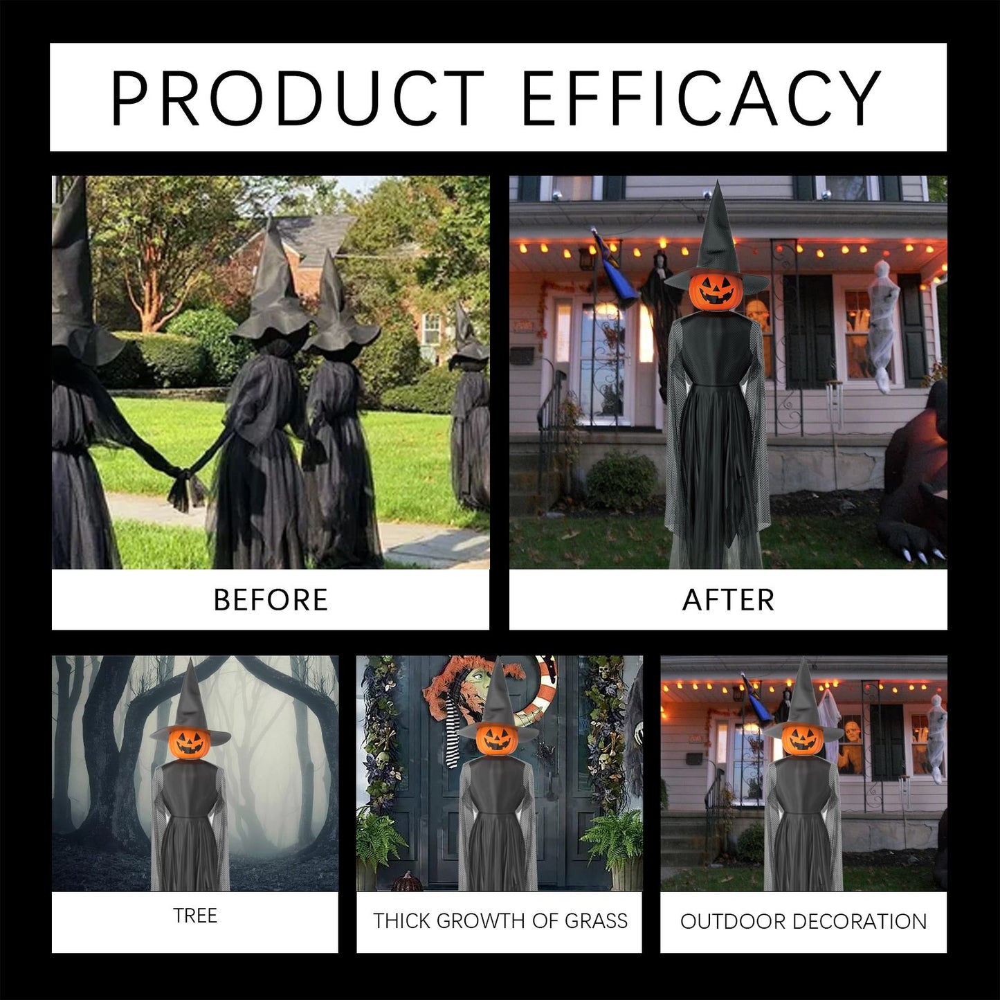Spooktacular Light-Up Pumpkin Witch and Ghost Yard Decoration Set - Winima