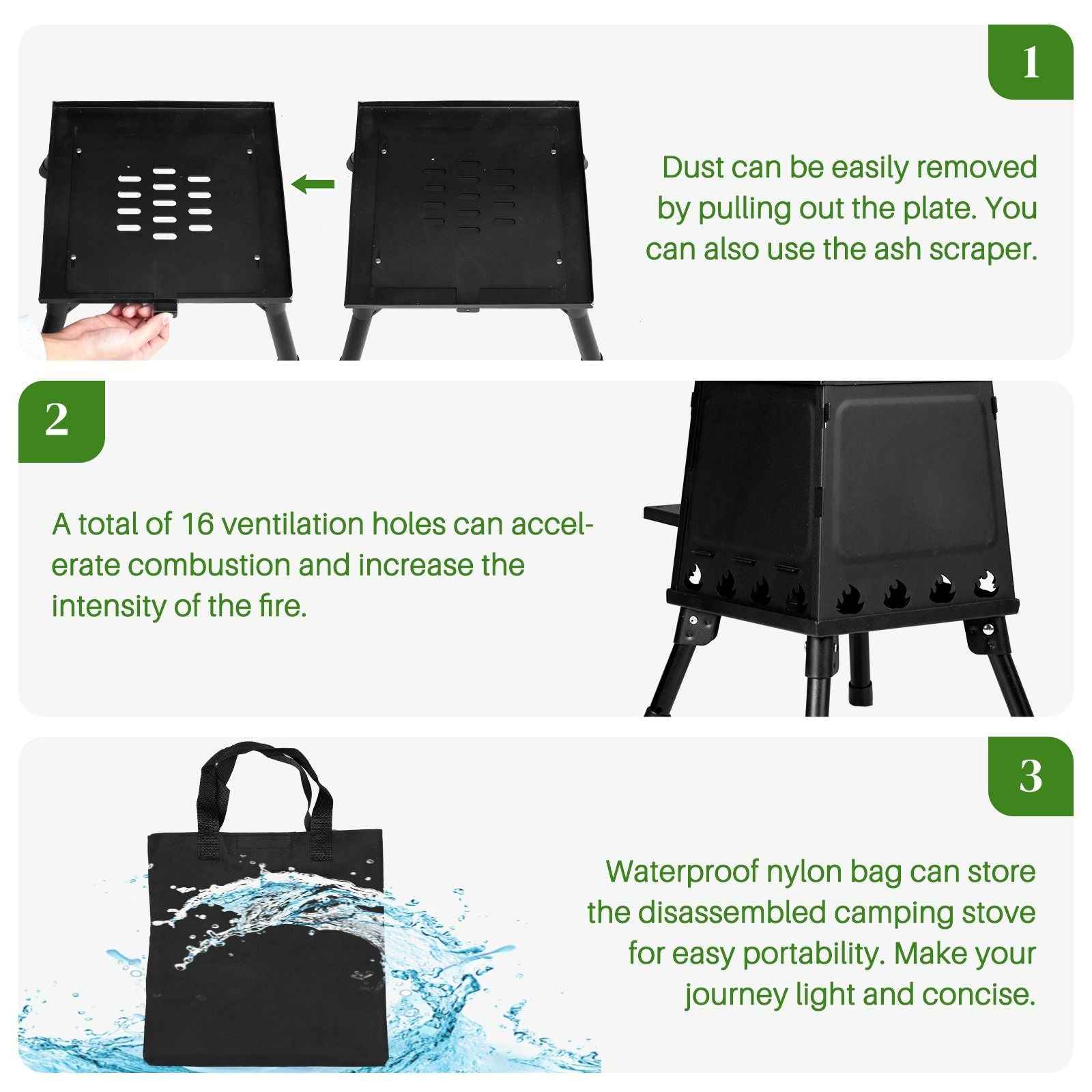 Portable Camping Stove with Detachable Black Iron Panels - Winima