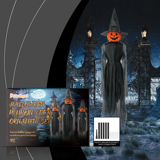 Spooktacular Light-Up Pumpkin Witch and Ghost Yard Decoration Set - Winima