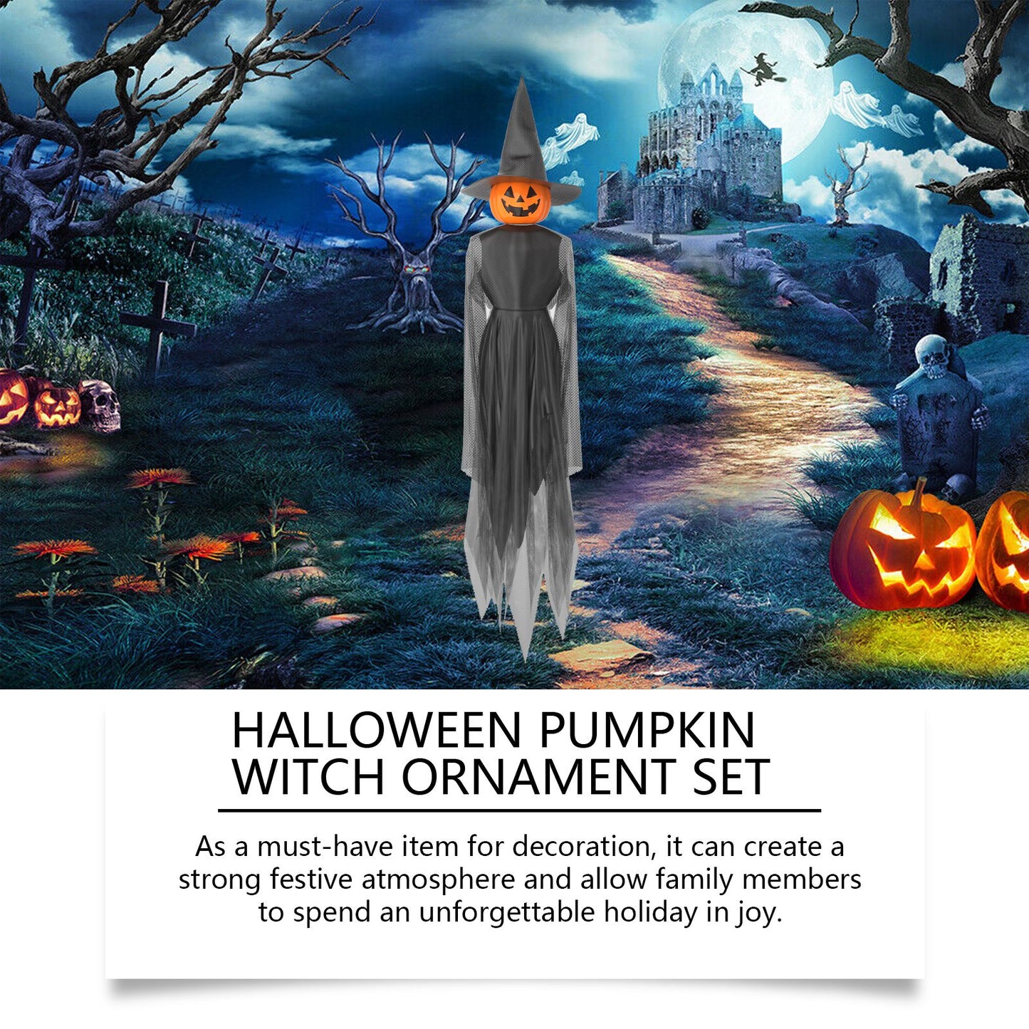 Spooktacular Light-Up Pumpkin Witch and Ghost Yard Decoration Set - Winima